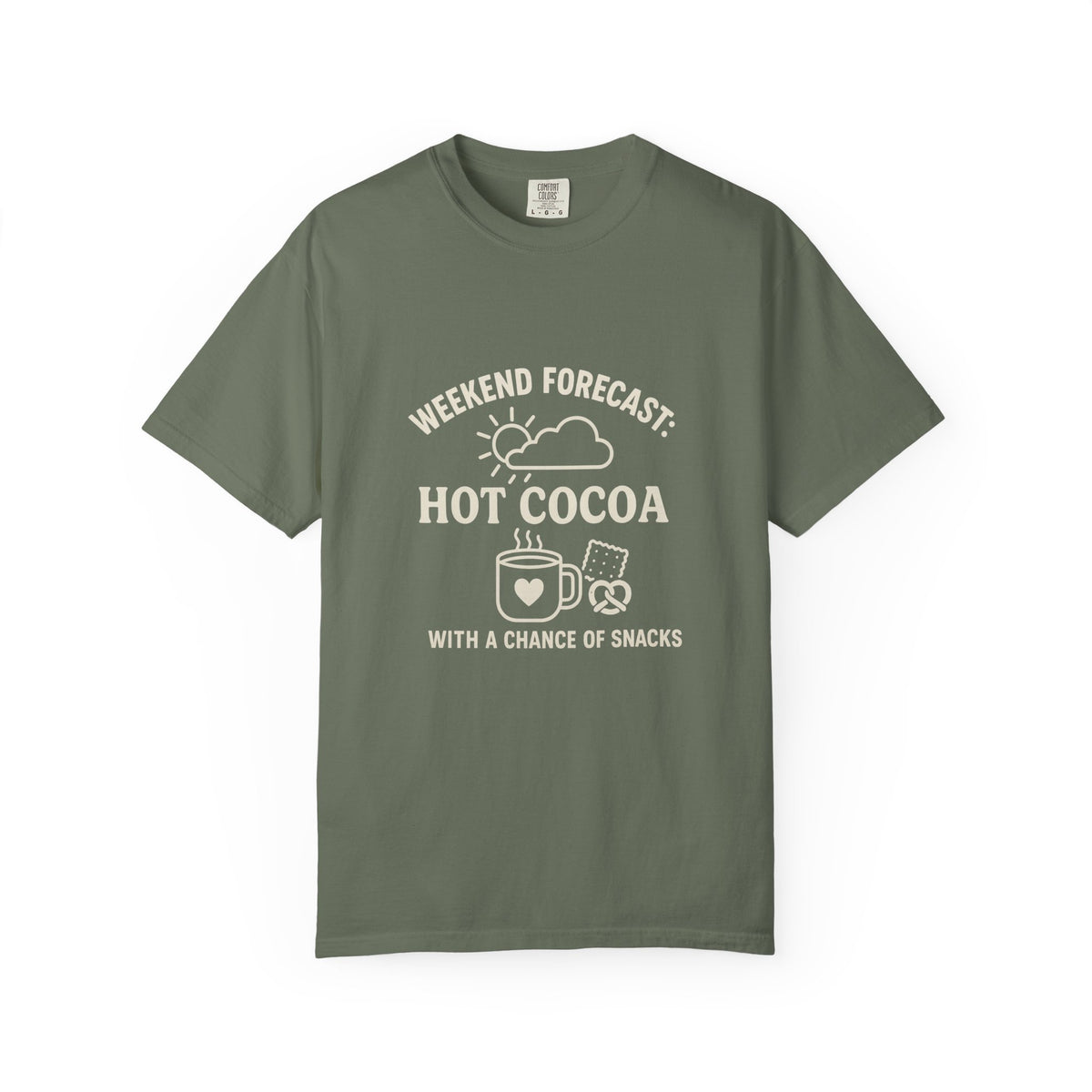 Hot Cocoa Weekend T-Shirt — “Weekend Forecast: Hot Cocoa with a Chance of Snacks” - Trending Now - October 2026