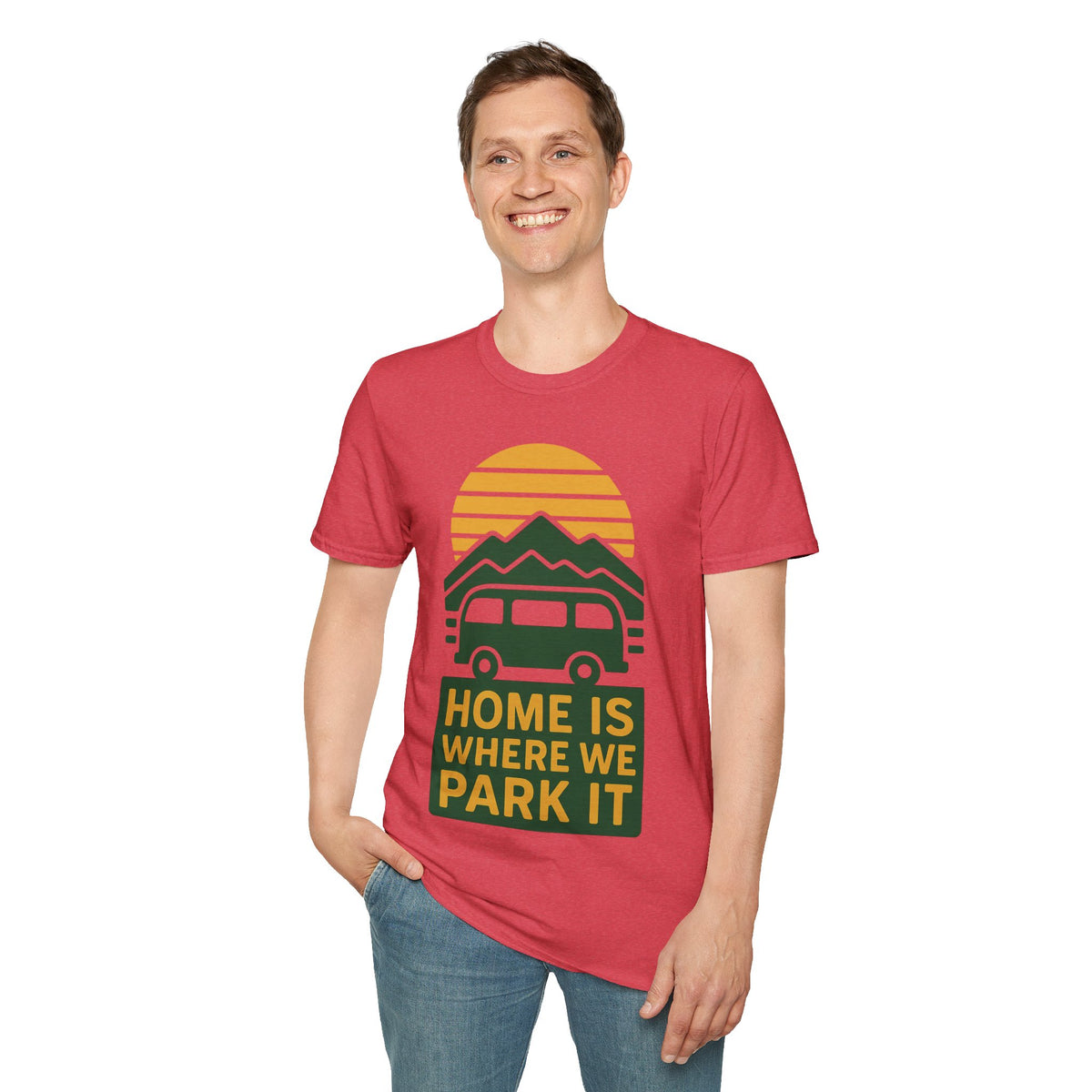 Camping T-Shirt — "Home Is Where We Park It" Retro Mountain Sunset Tee - Trending Now - September 2026