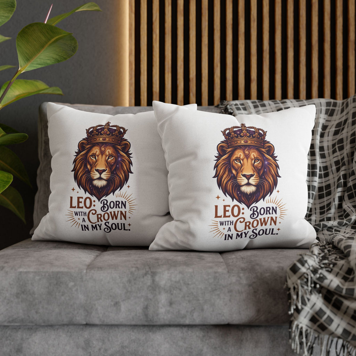 Leo Zodiac Born With Crown Spun Polyester Square Pillowcase