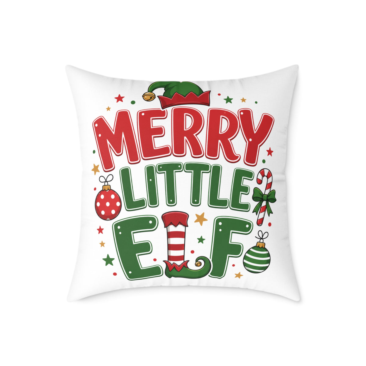 Christmas Merry Little Elf Square Pillow — Festive Christmas Holiday Decorative Cushion
