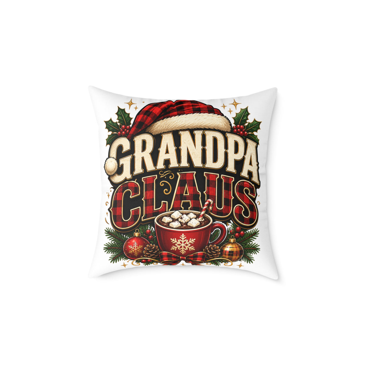 Grandpa Claus Christmas Throw Pillow — Festive Holiday Decorative Cushion