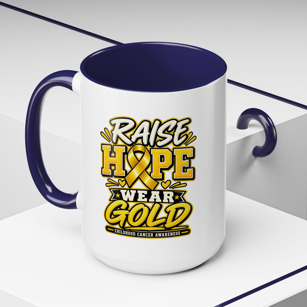 Raise Hope Wear Gold Cancer Awareness Coffee Mug (Accent, 11/15oz)