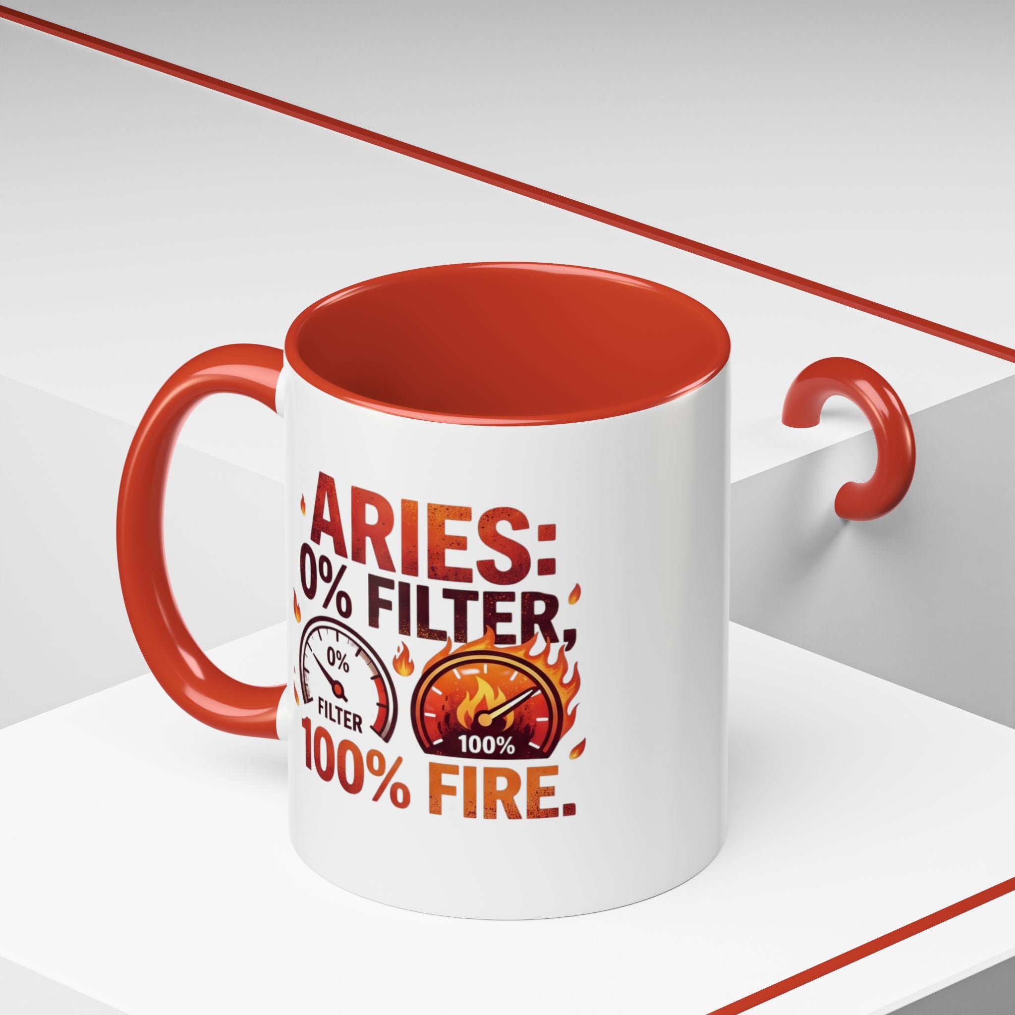 Aries Coffee Mug — "0% Filter, 100% Fire" Zodiac Astrology Mug