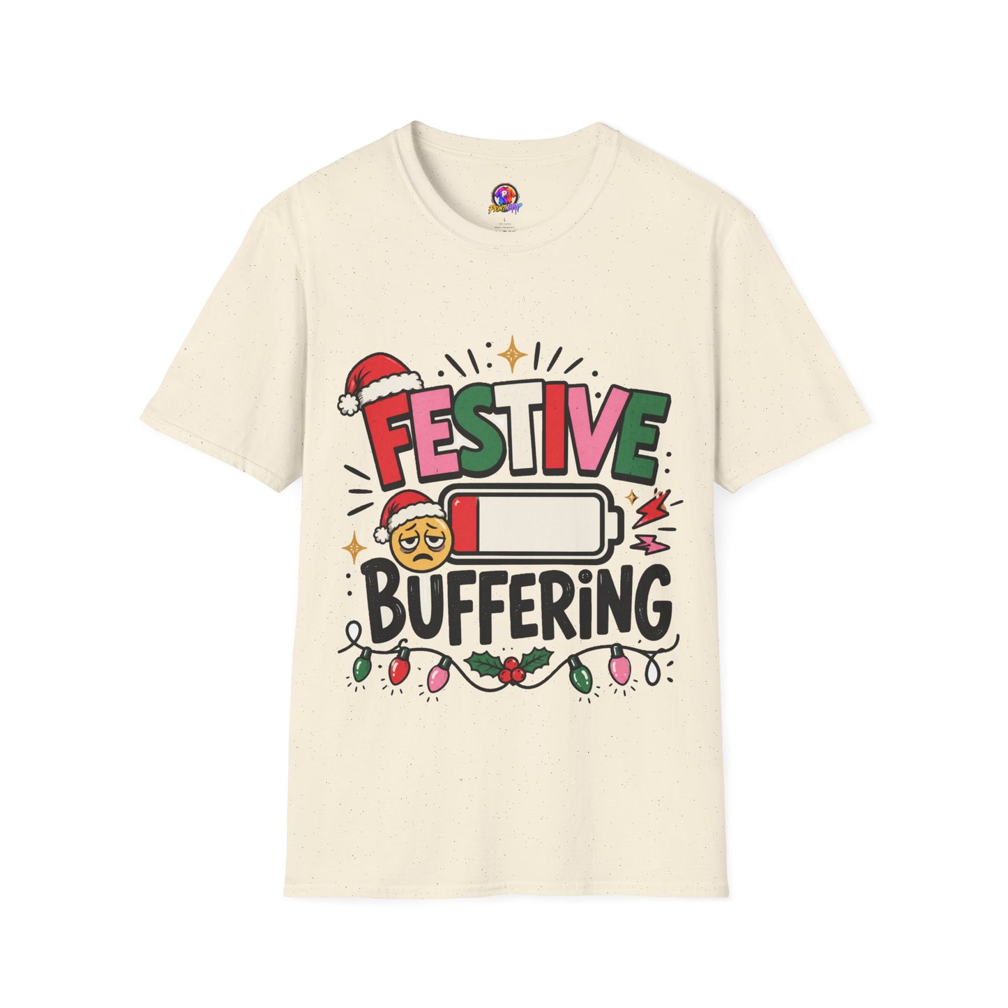 Festive Buffering T-Shirt — Funny Holiday Christmas Tee with Loading Battery Design