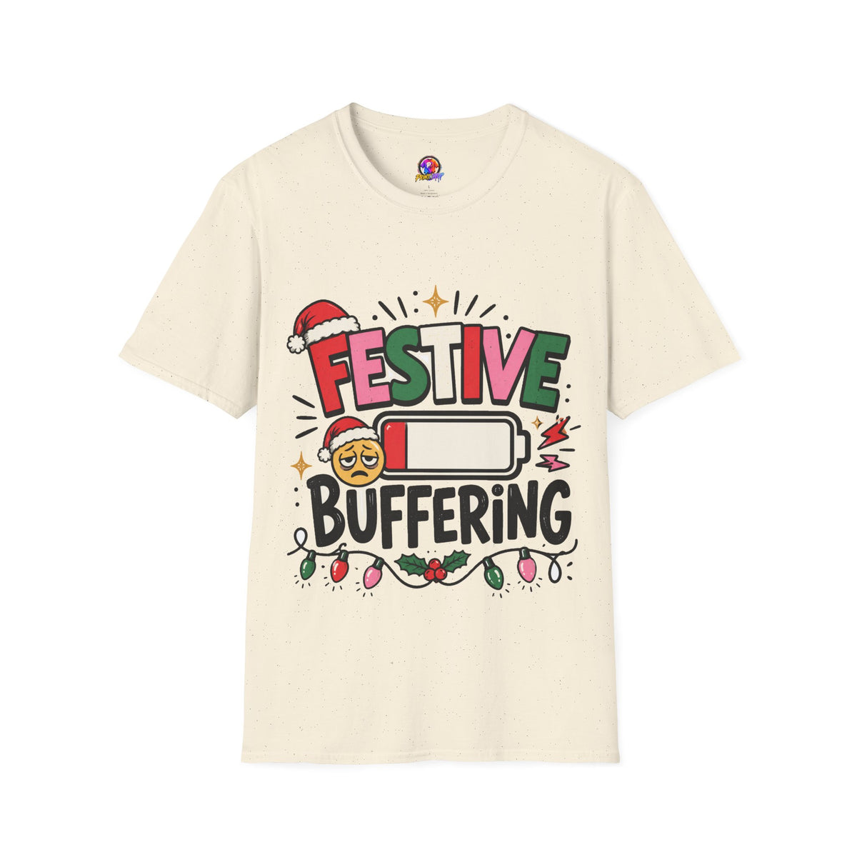 Festive Buffering T-Shirt — Funny Holiday Christmas Tee with Loading Battery Design
