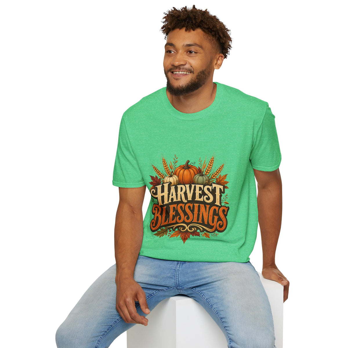 Thanksgiving T-Shirt Harvest Blessings T-Shirt — Fall Pumpkin & Wheat Autumn Tee