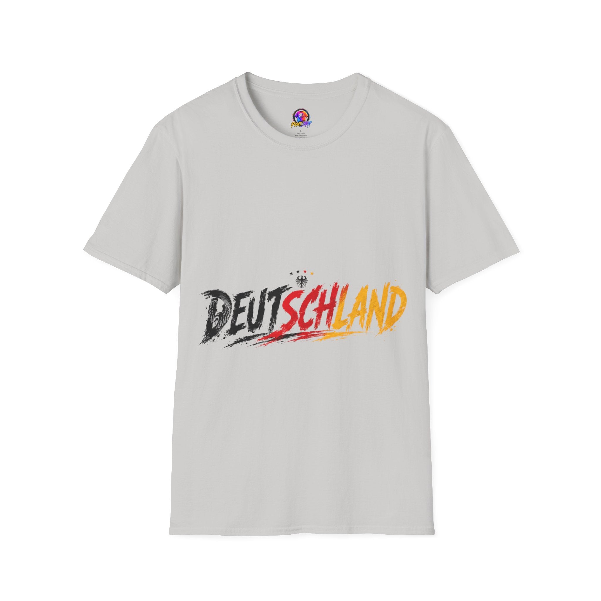 Germany Deutschland Football T-Shirt — Deutschland Script with German Flag Brushstroke