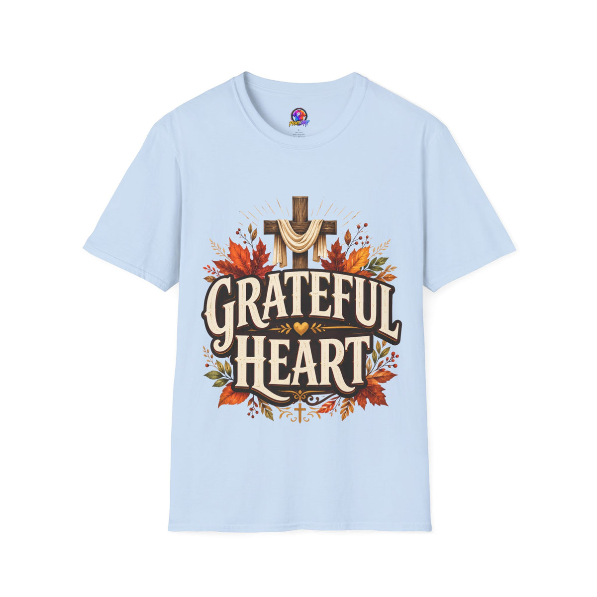 Thanksgiving T-Shirt Grateful Heart T-Shirt — Christian Cross & Autumn Leaves Thanksgiving Tee