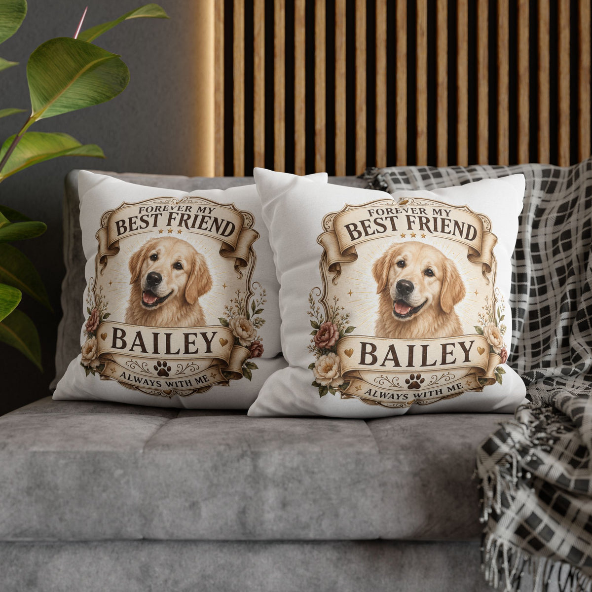Golden Retriever Memorial Pillowcase Milo Bailey Dog Dad Mom — "Forever My Best Friend" Personalized Dog Name Cushion