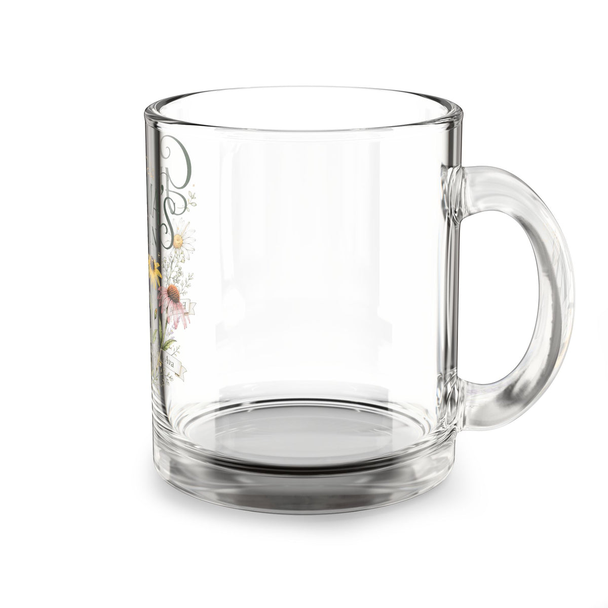 Grandma’s Garden 10oz Glass Mug — Floral Keepsake Tea & Coffee Cup Milo Bailey Dog Dad Mom  Glass Mug 10 oz