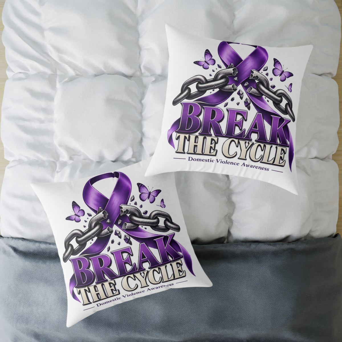 Break the Cycle Awareness Pillow — Purple Ribbon Domestic Violence Support