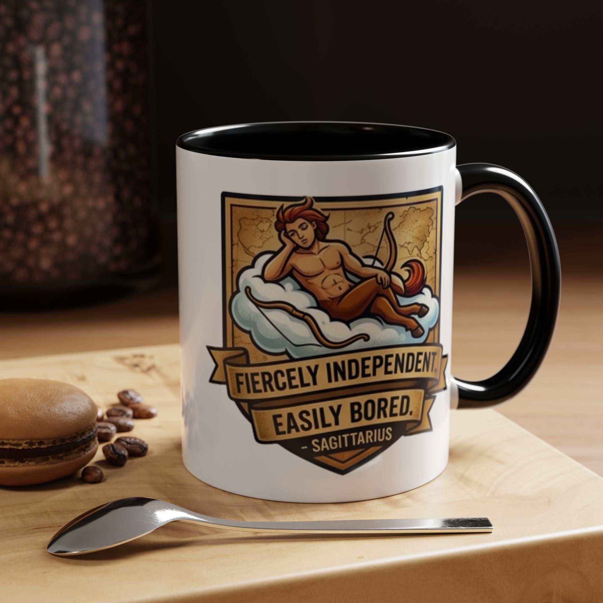 Sagittarius Coffee Mug — "Fiercely Independent, Easily Bored" Zodiac Accent Mug (11/15 oz)
