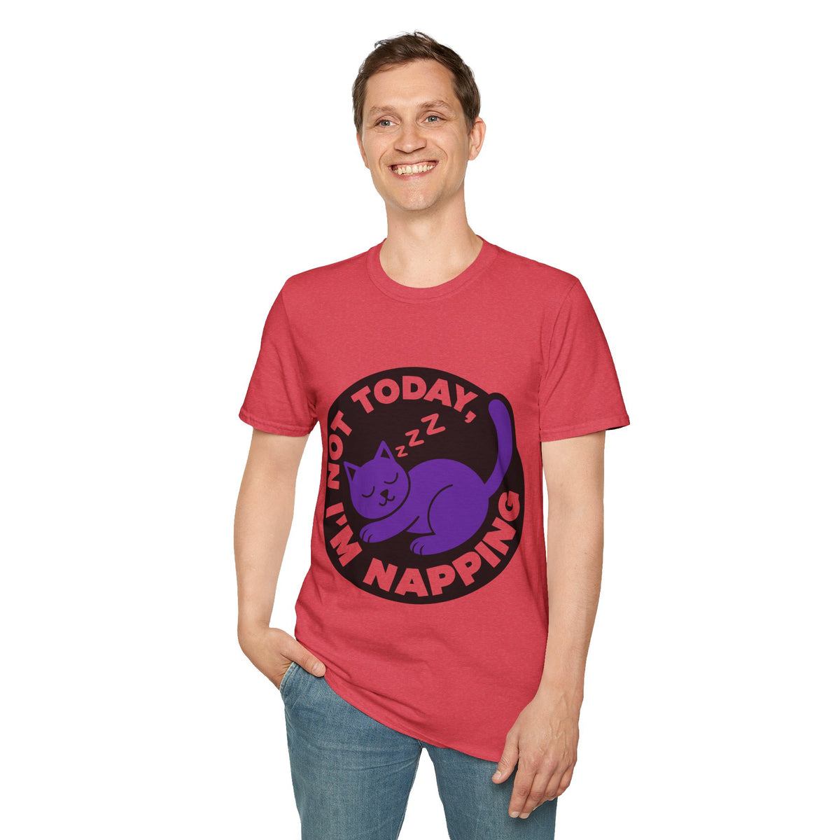Not Today I'm Napping Purple Cat Tee - Funny Sleeping Kitten Badge Graphic T-Shirt - Trending Now - September 2026