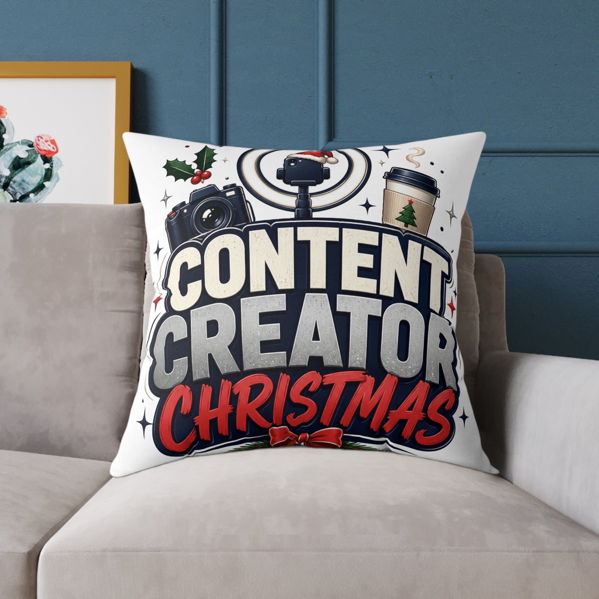 Modern Day Christmas Content Creator Christmas Square Poly Canvas Pillow