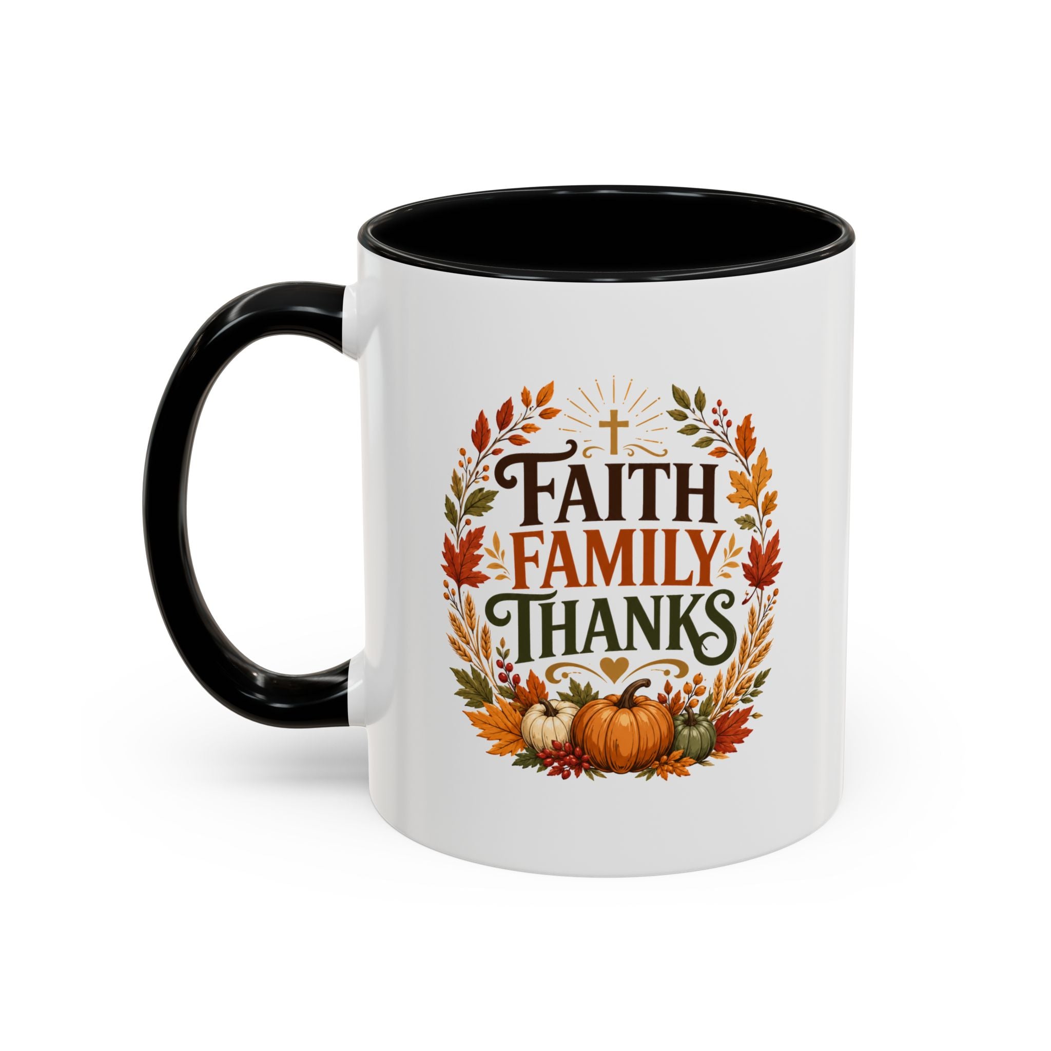 Thanksgiving Mug Faith Family Thanks Accent Coffee Mug — Thanksgiving Pumpkin Fall Leaves
