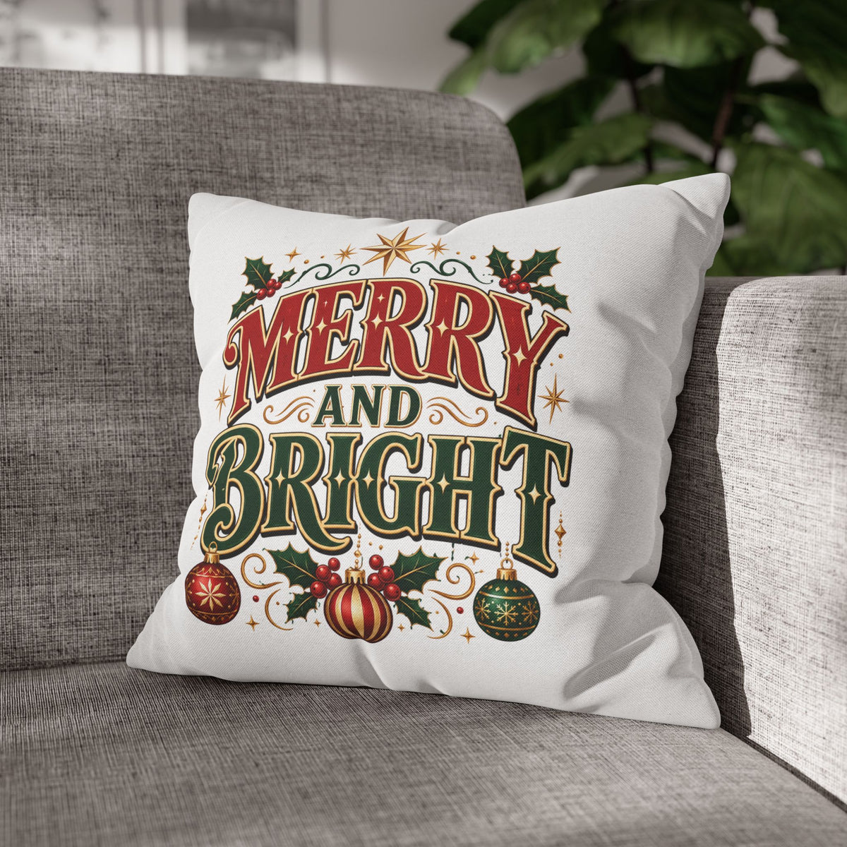 Merry and Bright Christmas Pillowcase — Festive Holiday Decorative Pillow Cover