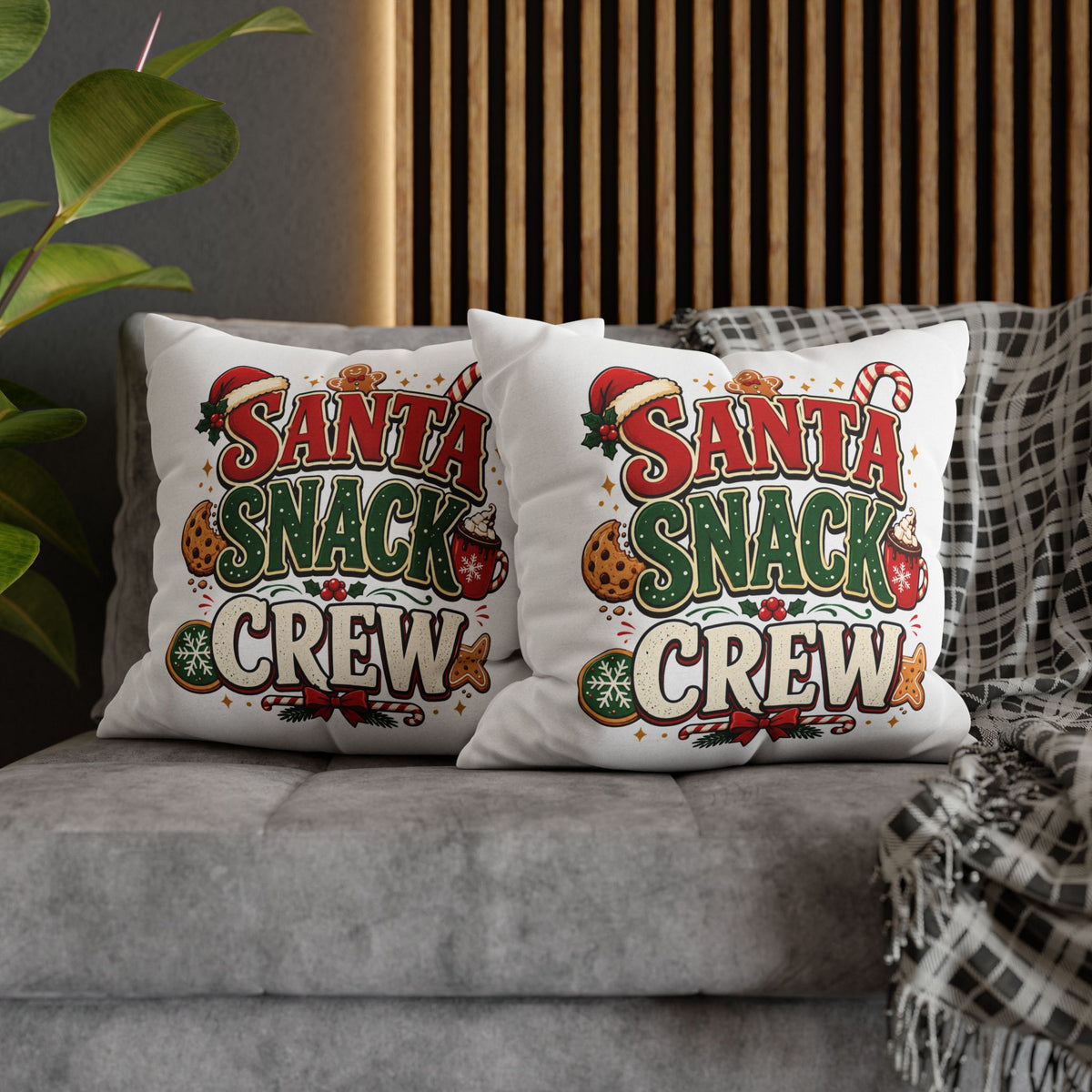 Christmas Santa Snack Crew Pillowcase — Christmas Holiday Decorative Throw Pillow Cover