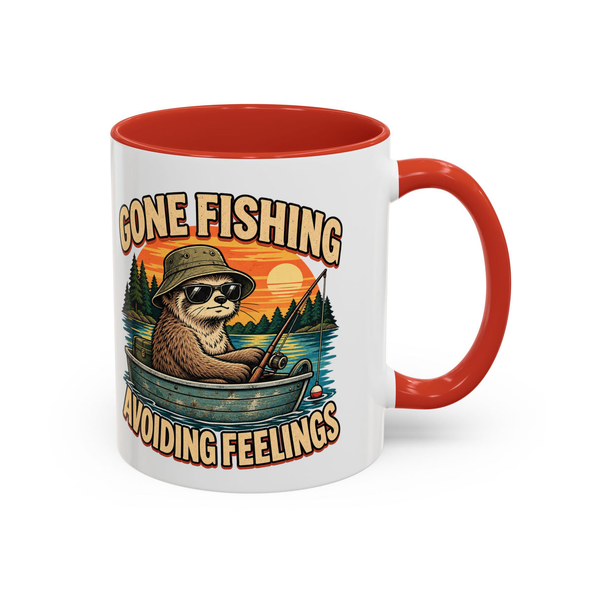 Funny And Witty "Gone Fishing Avoiding Feelings" Accent Coffee Mug (11, 15oz)