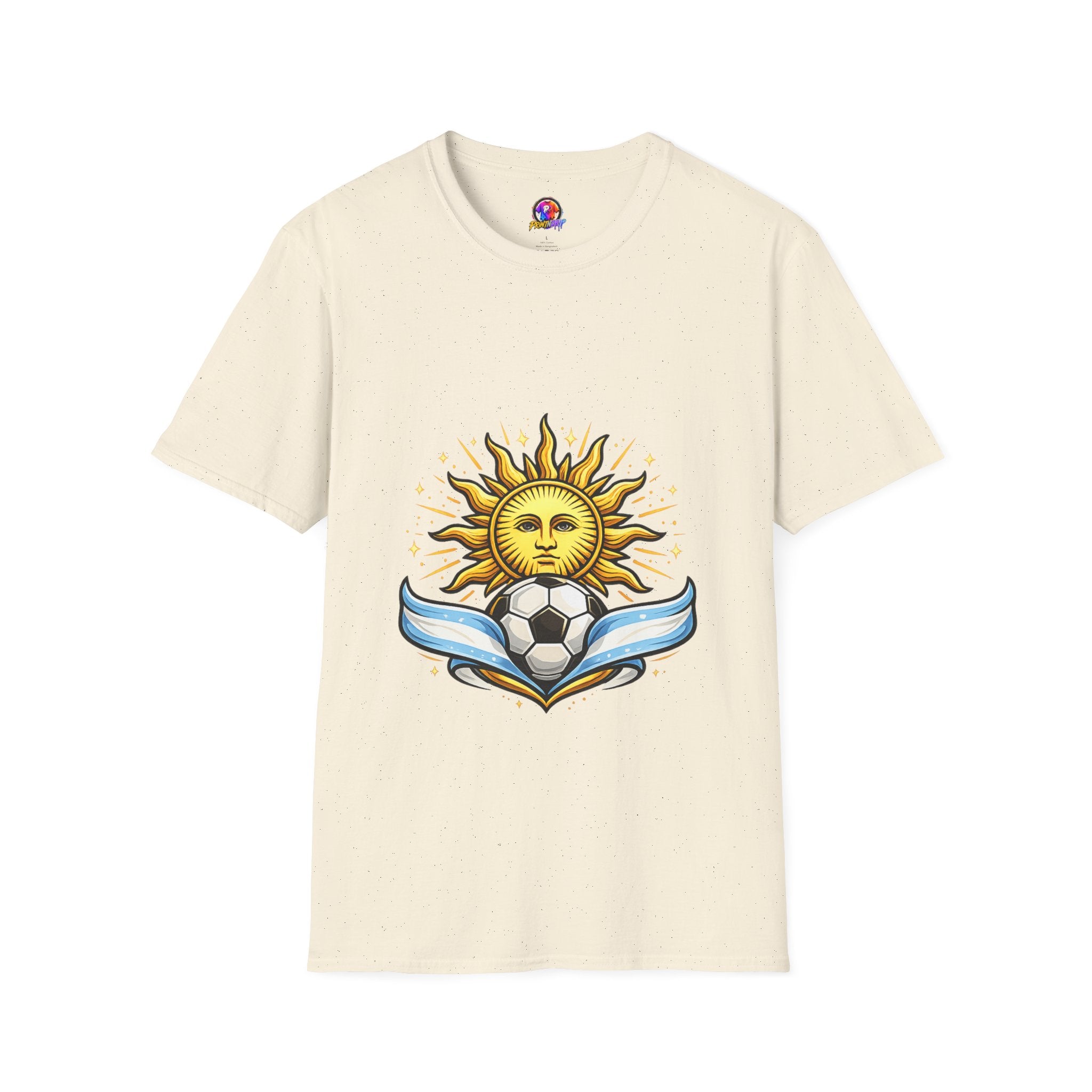 Argentina Sun Face Soccer T-Shirt — Retro Celestial Football Tee