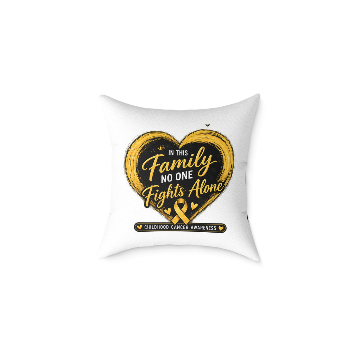 Childhood Cancer Awareness Pillow — "In This Family No One Fights Alone" Square Throw Pillow
