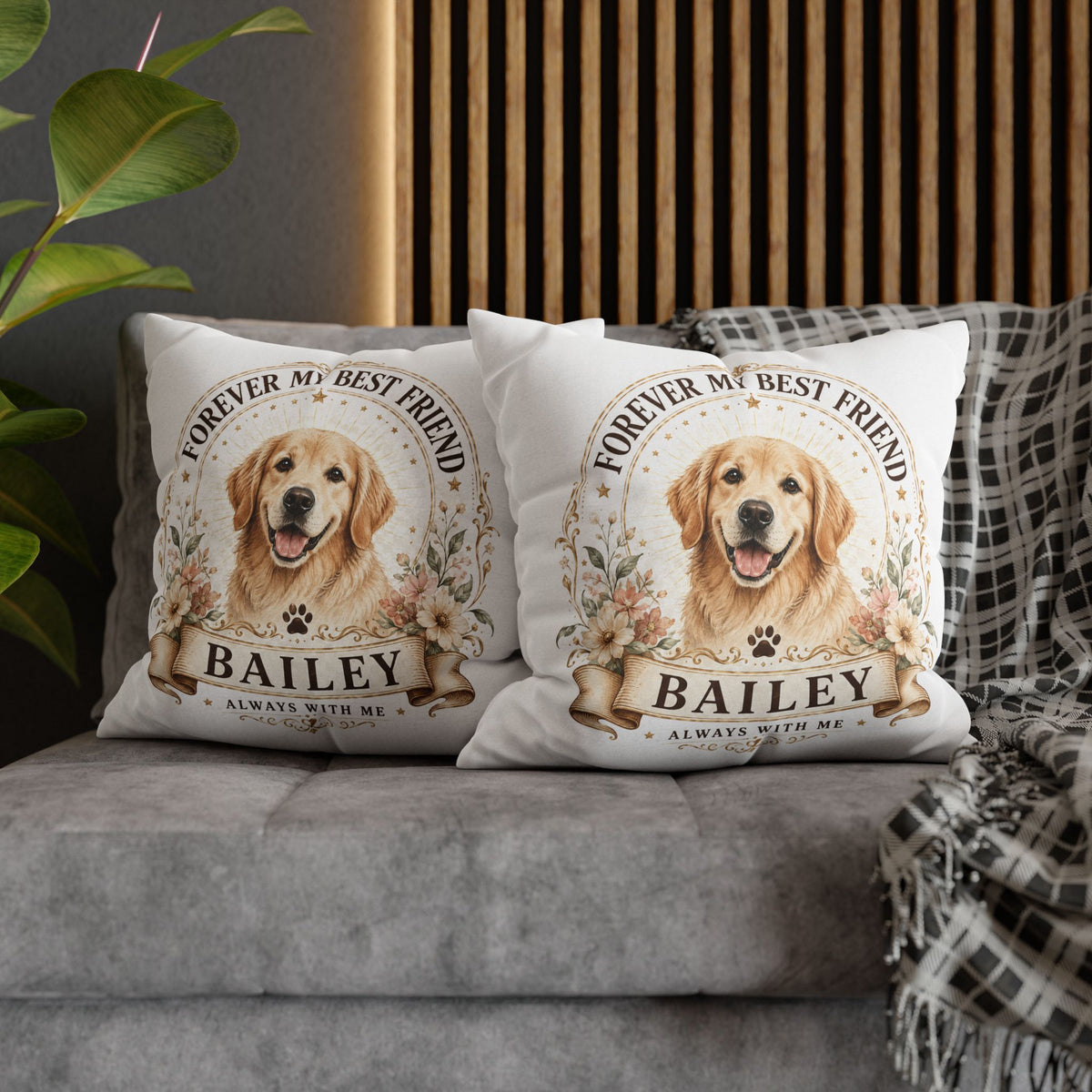 Dog Memorial Throw Pillowcase Milo Bailey Dog Dad Mom — "Forever My Best Friend" Personalized Golden Retriever Pillowcase