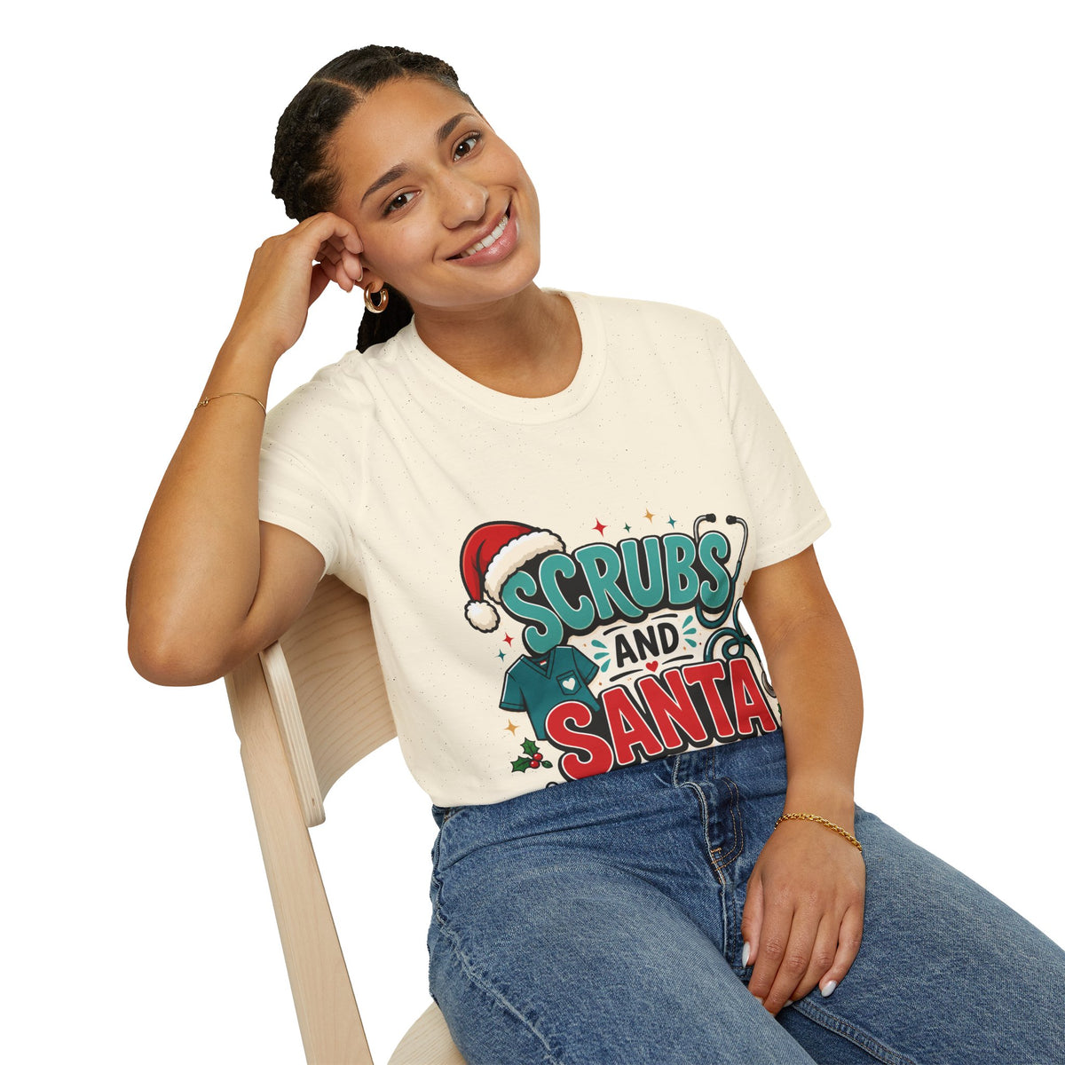 Scrubs and Santa Christmas T-Shirt — Cute Holiday Nurse Tee