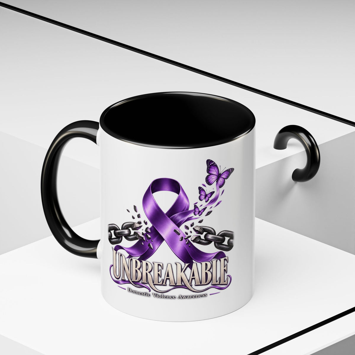 Unbreakable Purple Ribbon Coffee Mug —Domestic Violence Awareness Support Accent Mug