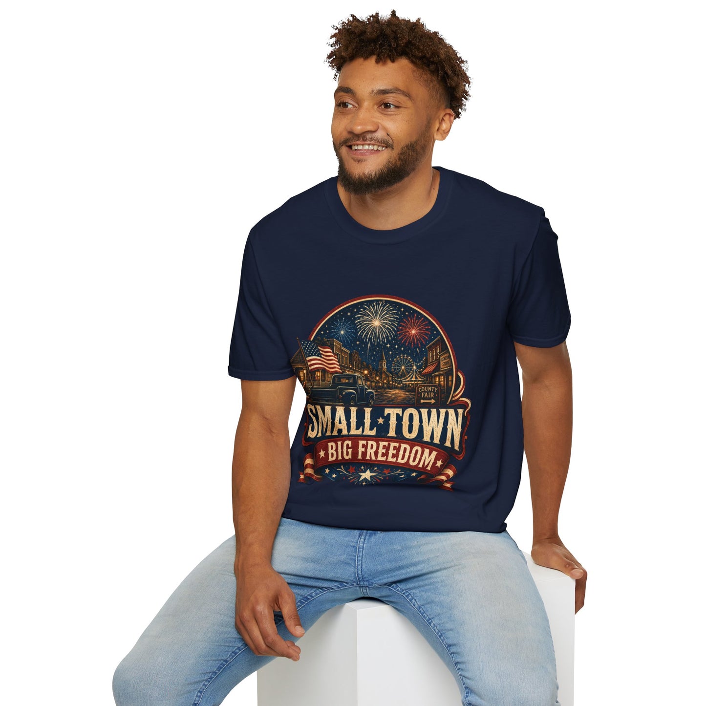 Small Town Big Freedom T-Shirt — Patriotic 4th of July Fireworks Tee