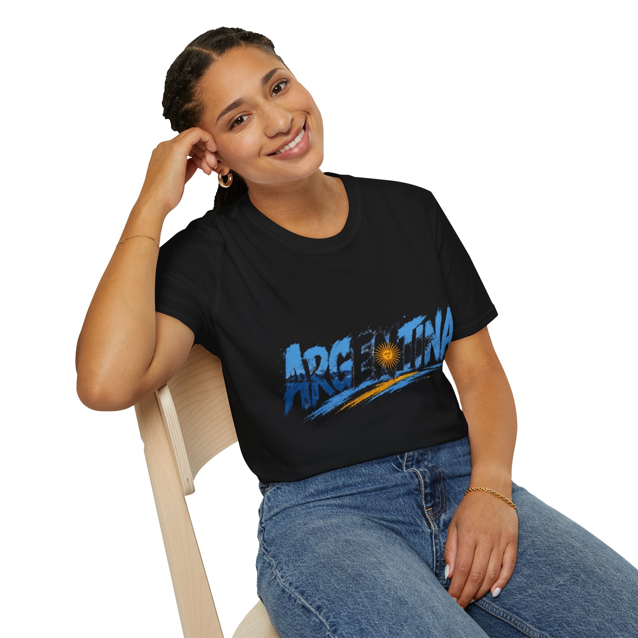 Argentina Graphic T-Shirt — Argentina Typography Tee with Sun & Flag Colors