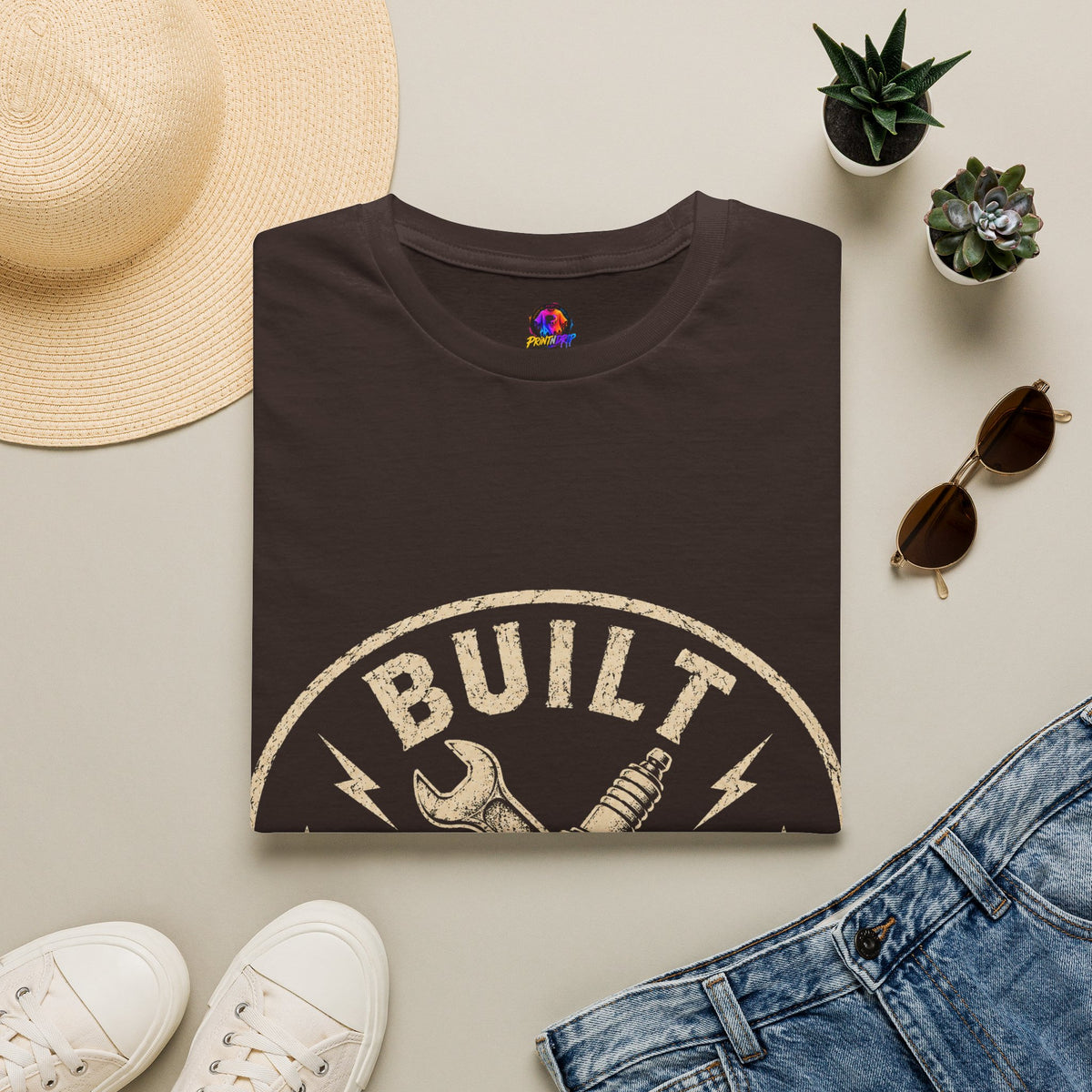 T-Shirt — "Built Not Bought" Vintage Mechanic Graphic