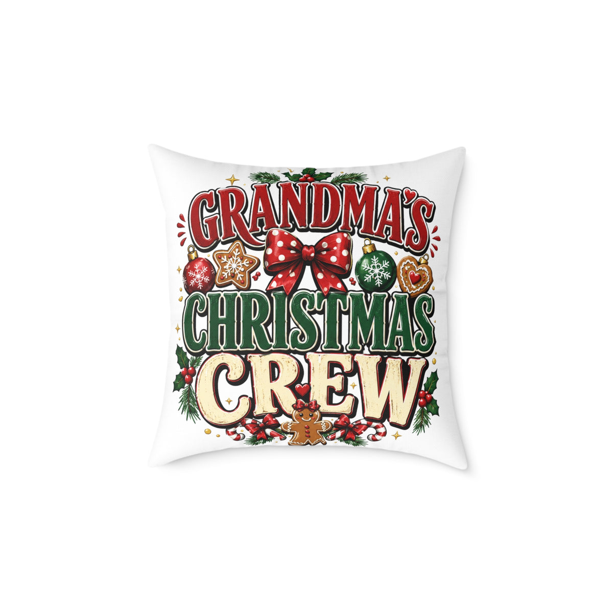 Grandma's Christmas Crew Square Pillow - Festive Holiday Throw Pillow