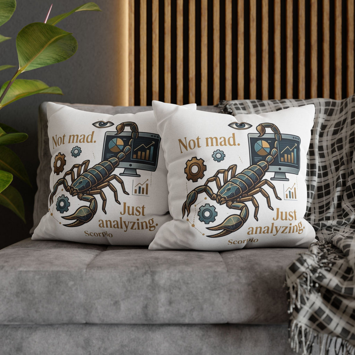 Scorpio Pillowcase - "Not Mad. Just Analyzing." Astrology Scorpion Decorative Pillow