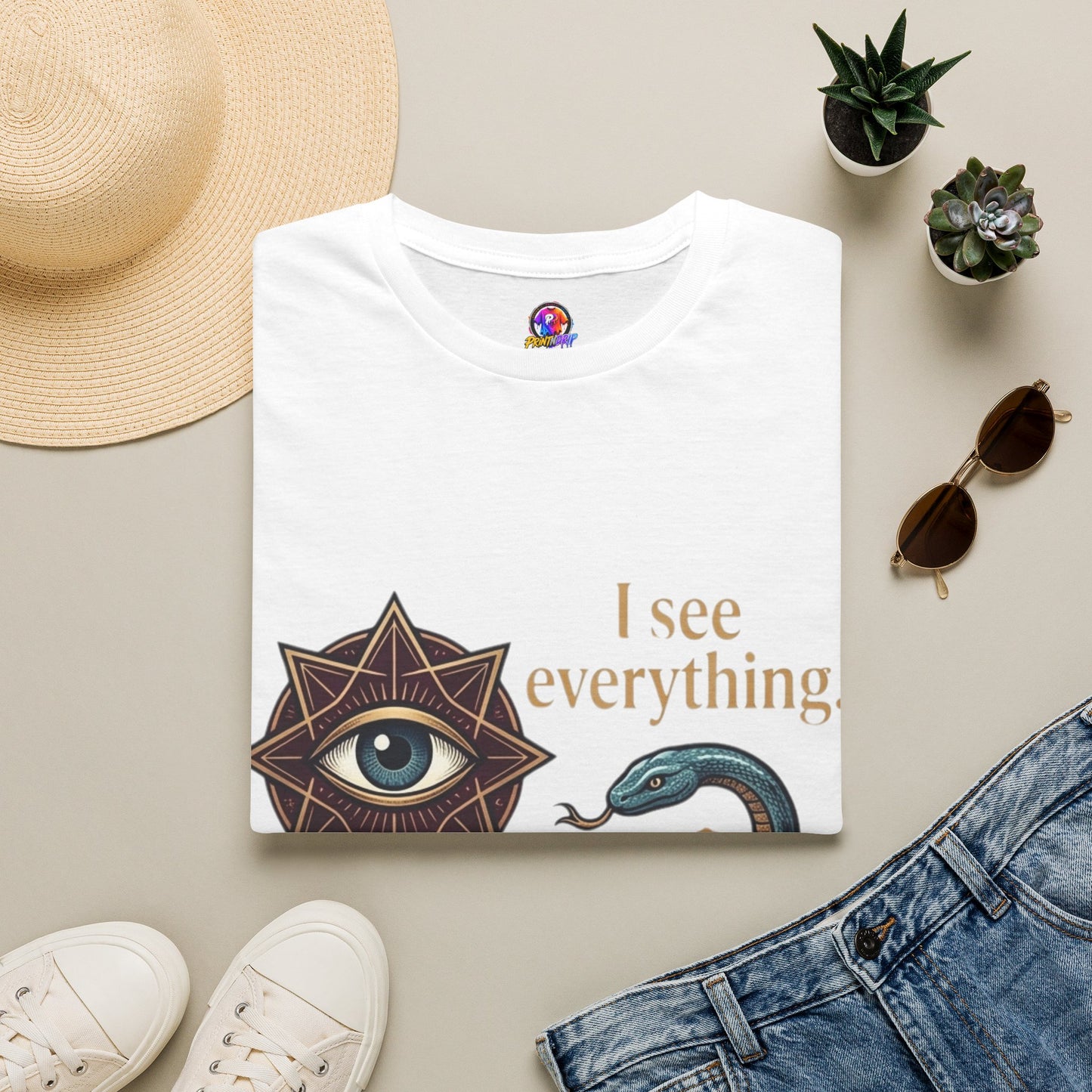 Scorpio “I See Everything” Zodiac T‑Shirt — Astrological Snake & All‑Seeing Eye Design