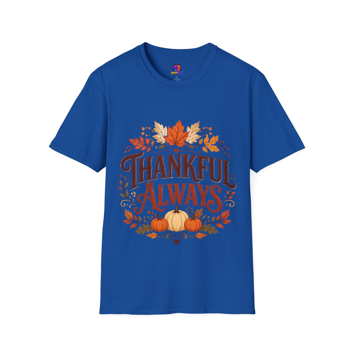 Thanksgiving T-Shirt Thankful Always T-Shirt — Autumn Leaves & Pumpkins Thanksgiving Tee