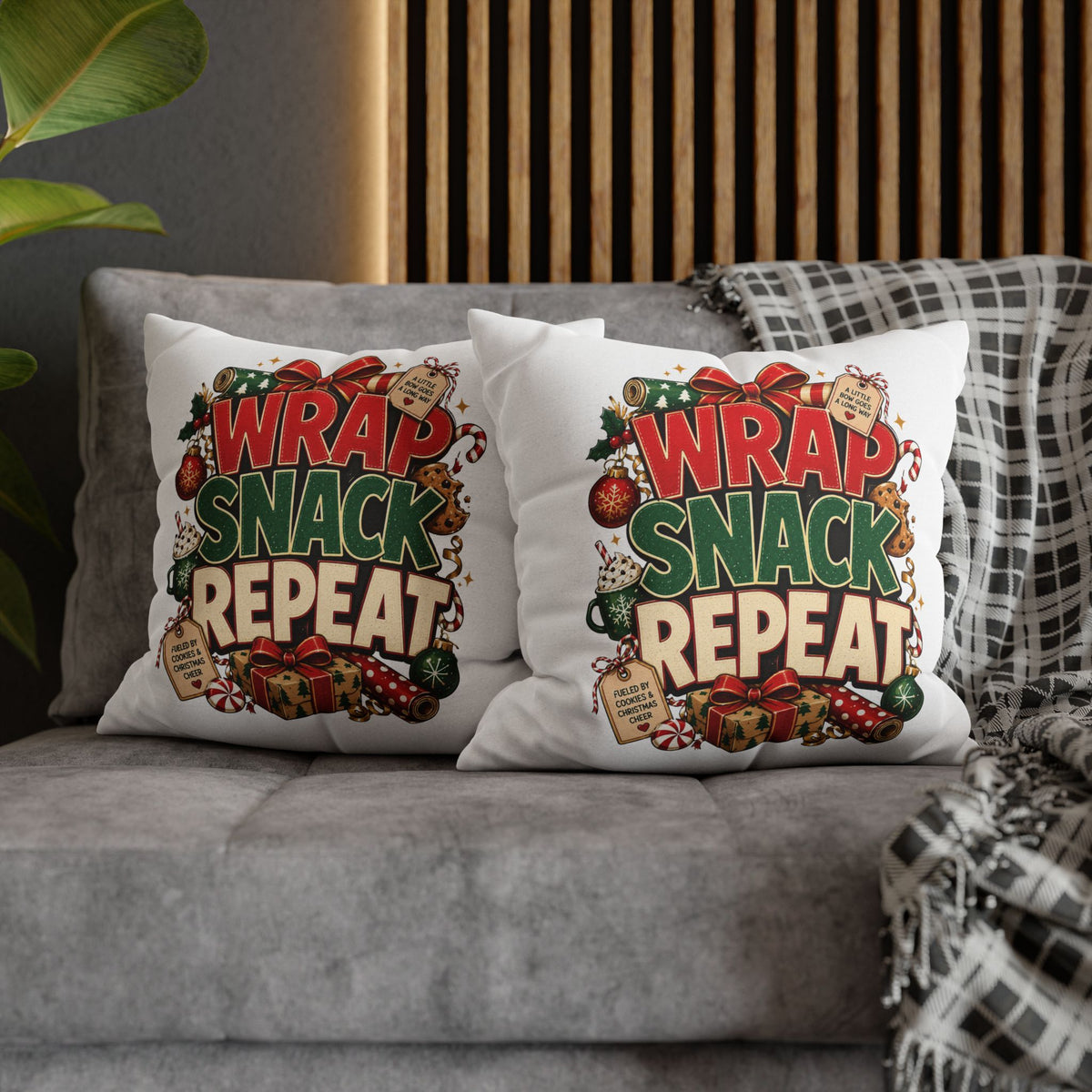 Christmas Spun Polyester Square Pillowcase Wrap Snack Repeat