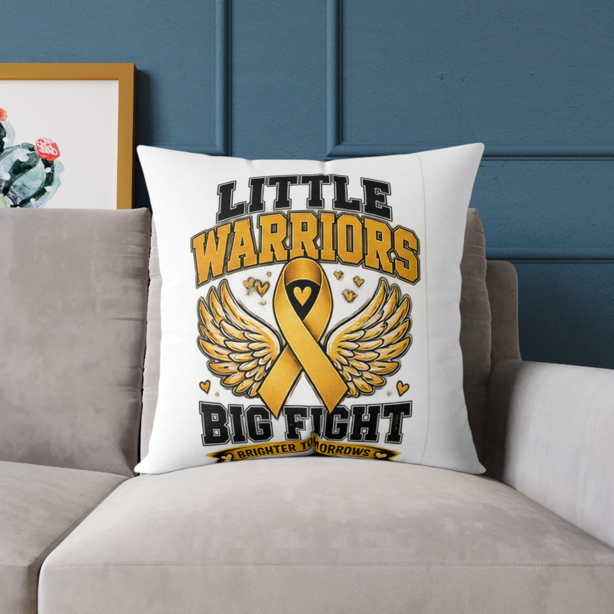 Child Cancer Awareness Pillow – "Little Warriors Big Fight" Square Throw Pillow