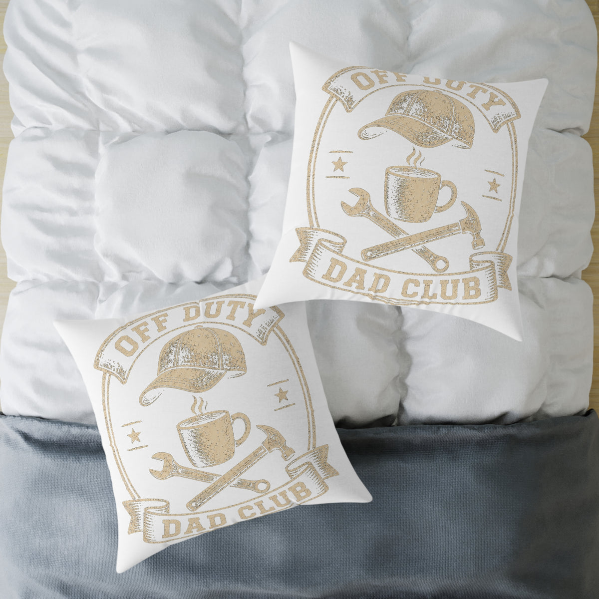 Dad Club Pillow – "Off Duty" Coffee & Tools Square Throw Pillow  Milo Bailey Dog Dad Mom