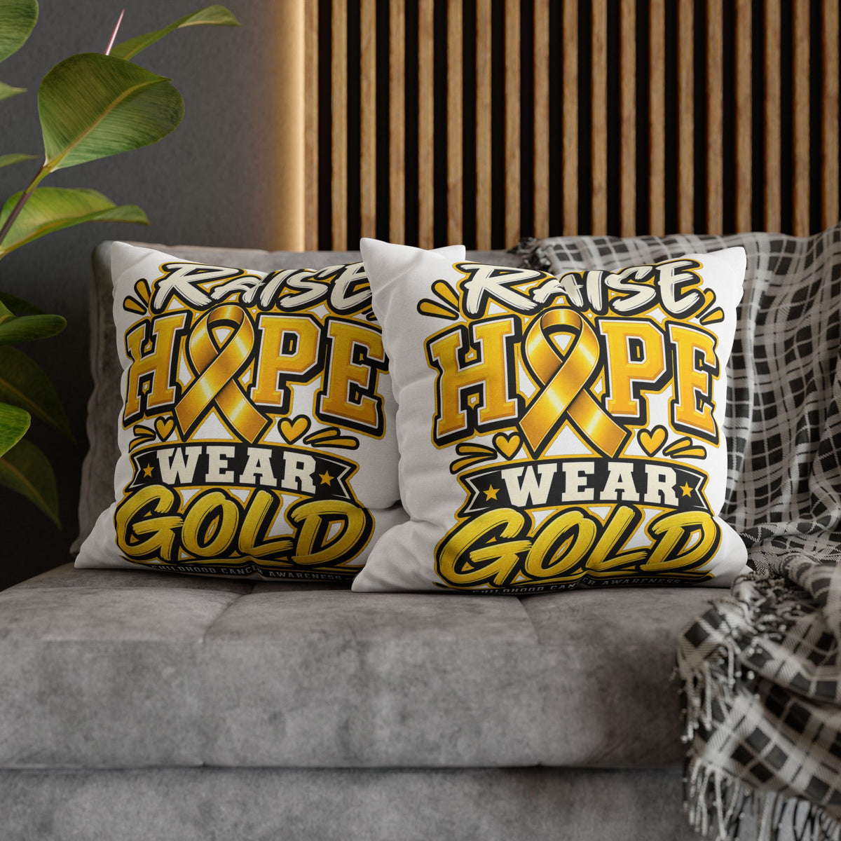 Childhood Cancer Raise Hope Wear Gold Cancer Awareness Pillow