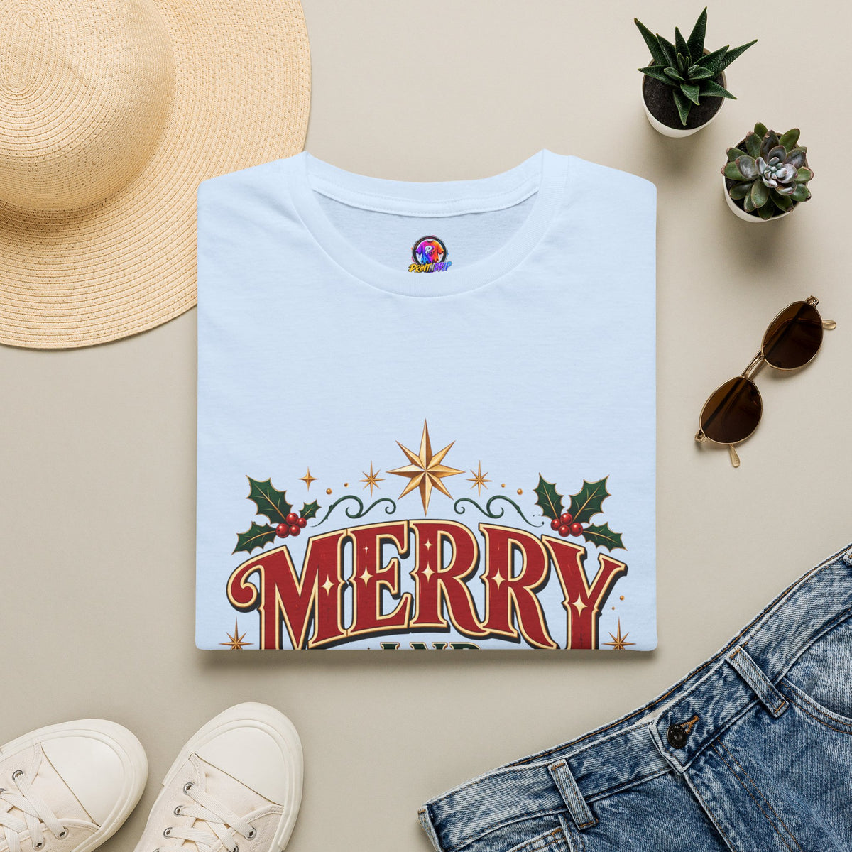 Merry and Bright T-Shirt — Festive Christmas Holiday Tee