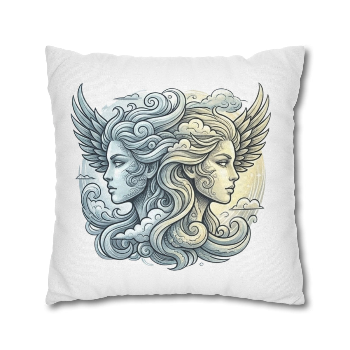 Gemini Dual Goddess Decorative Pillowcase — Celestial Sun & Moon Art Throw Pillow