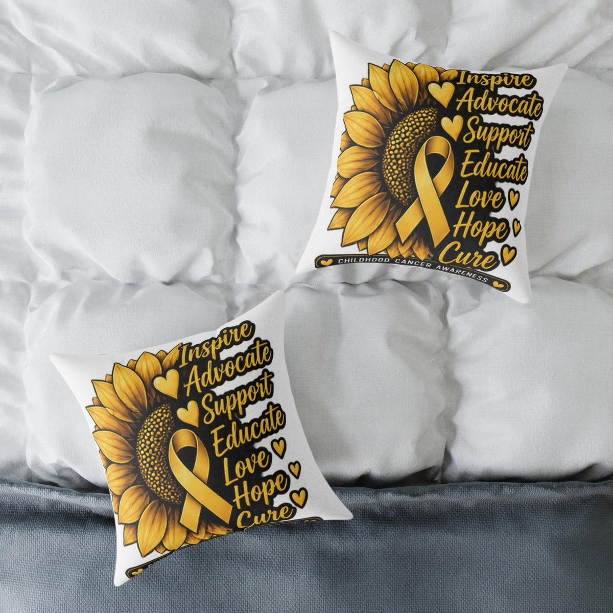 Childhood Cancer Sunflower Awareness Pillow — Inspire Advocate Support Educate Love Hope Cure