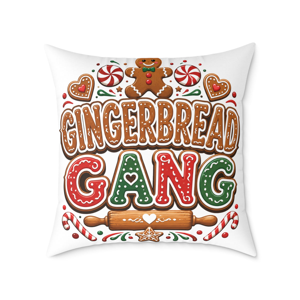 Christmas Gingerbread Gang Holiday Throw Pillow