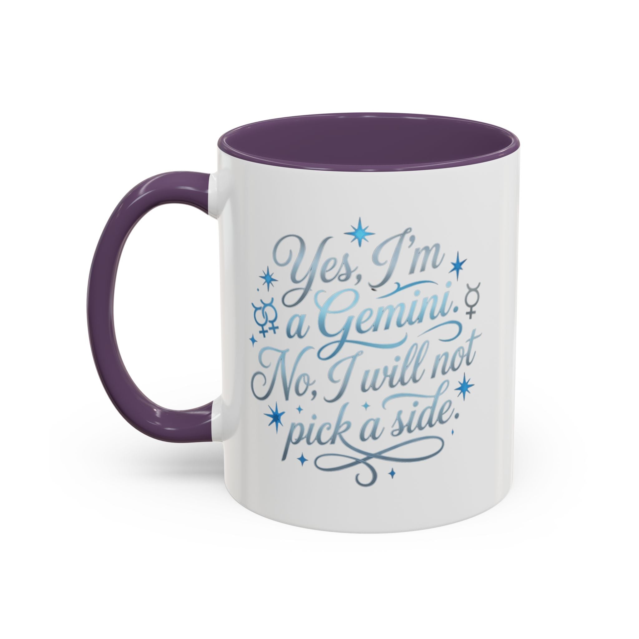 Gemini Zodiac Accent Coffee Mug – “Yes, I’m a Gemini. No, I will not pick a side.” – Astrological Gift