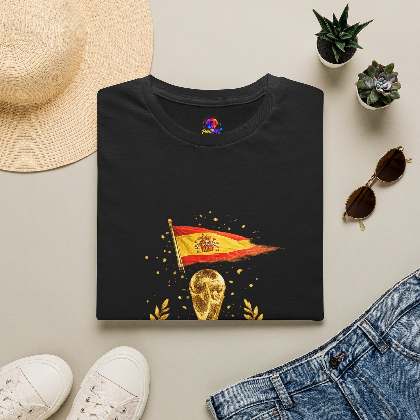 Spain World Cup Champions T-Shirt — Spanish Flag & Trophy Soccer Tee