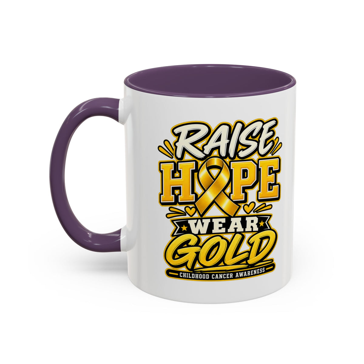 Raise Hope Wear Gold Cancer Awareness Coffee Mug (Accent, 11/15oz)