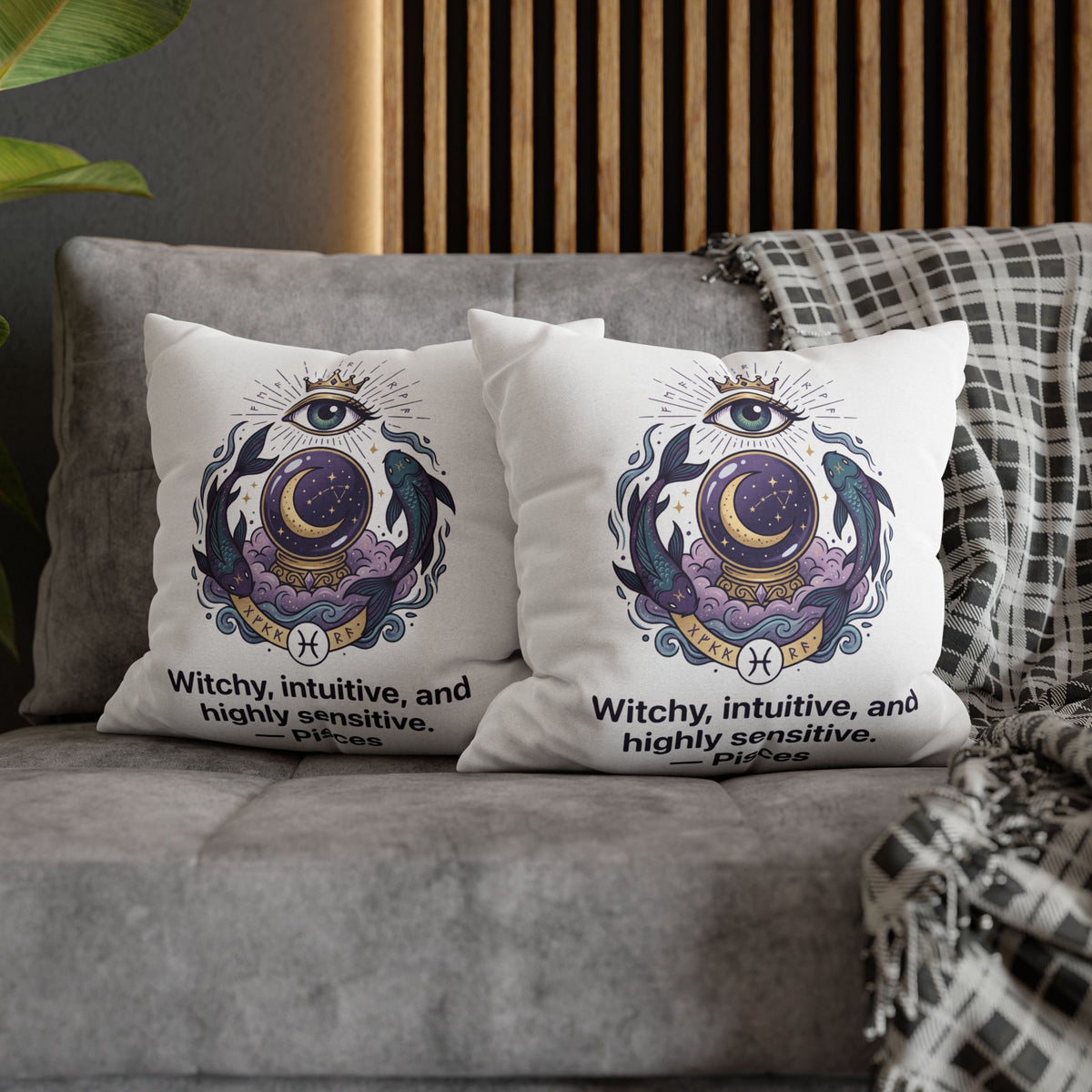 Pisces Astrology Pillowcase — "Witchy, Intuitive, and Highly Sensitive" Decorative Throw Pillow