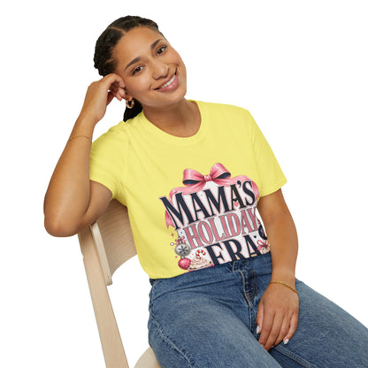 Mama's Holiday Era T-Shirt — Festive Pink Bow Christmas Tee for Moms