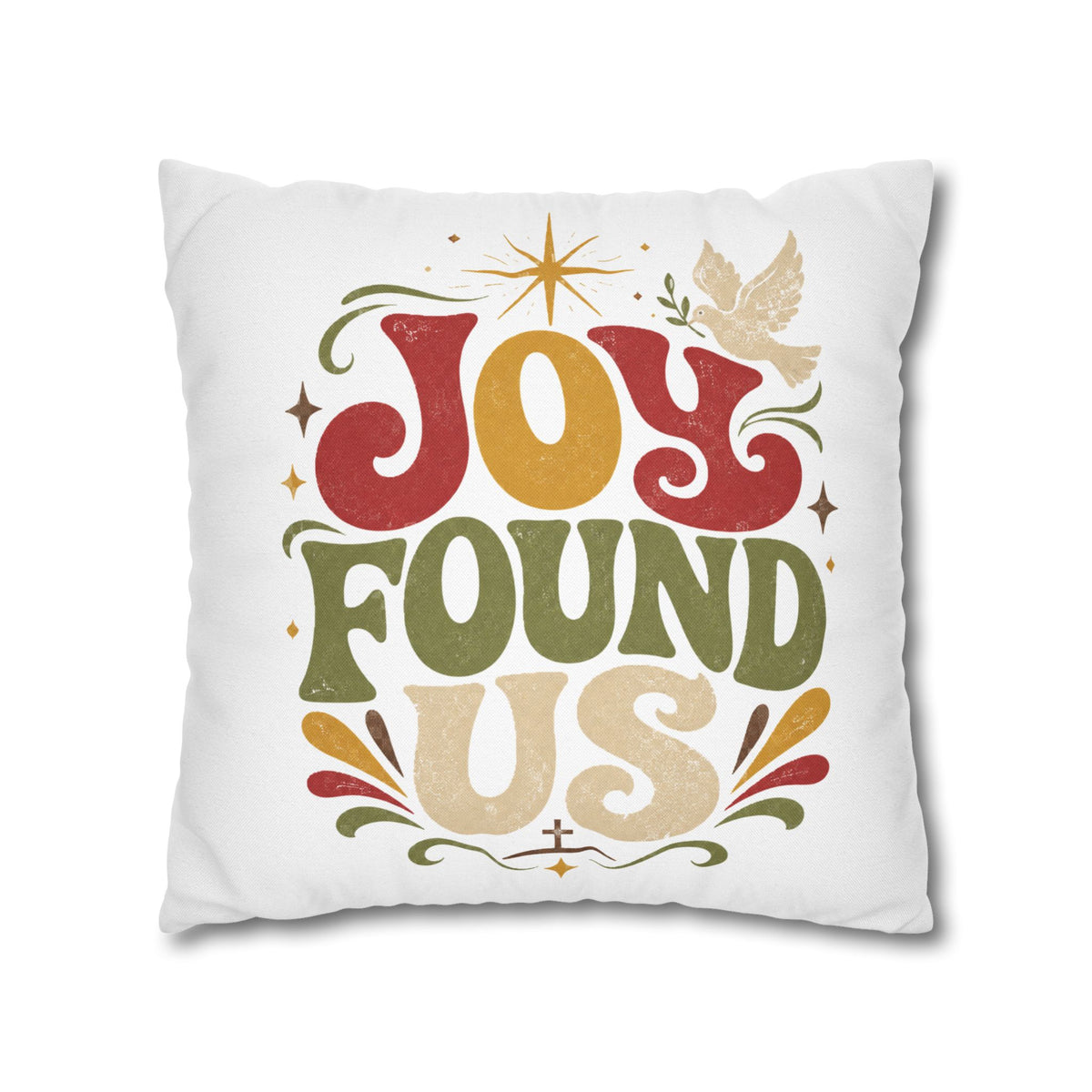 Christmas Joy Found Us Decorative Pillowcase — Retro Holiday Cushion Cover