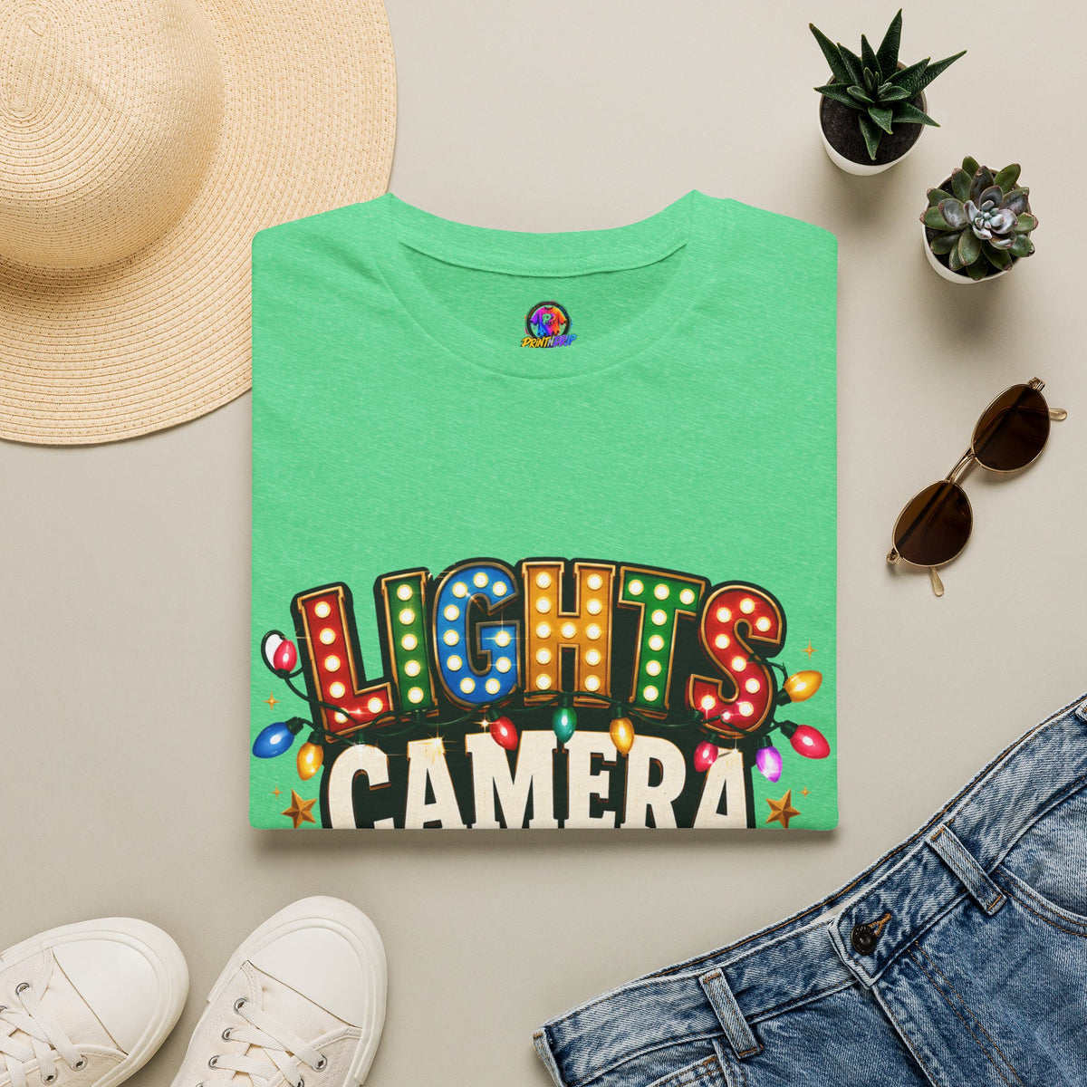 Lights Camera Christmas T-Shirt — Retro Marquee Holiday Tee
