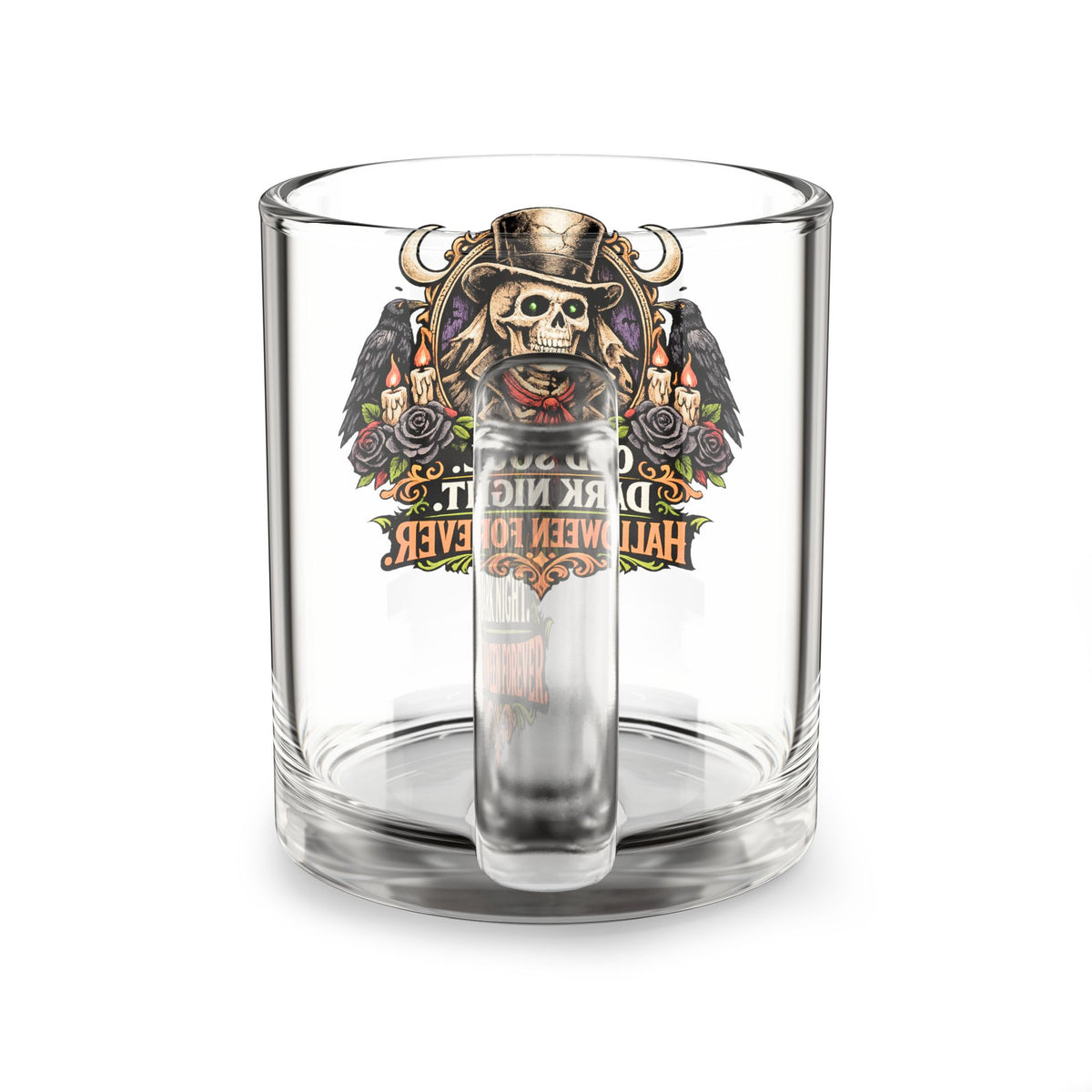 Halloween Glass Mug 10 oz  Halloween Skull Glass Mug — "Old Soul, Dark Night. Halloween Forever" 10oz